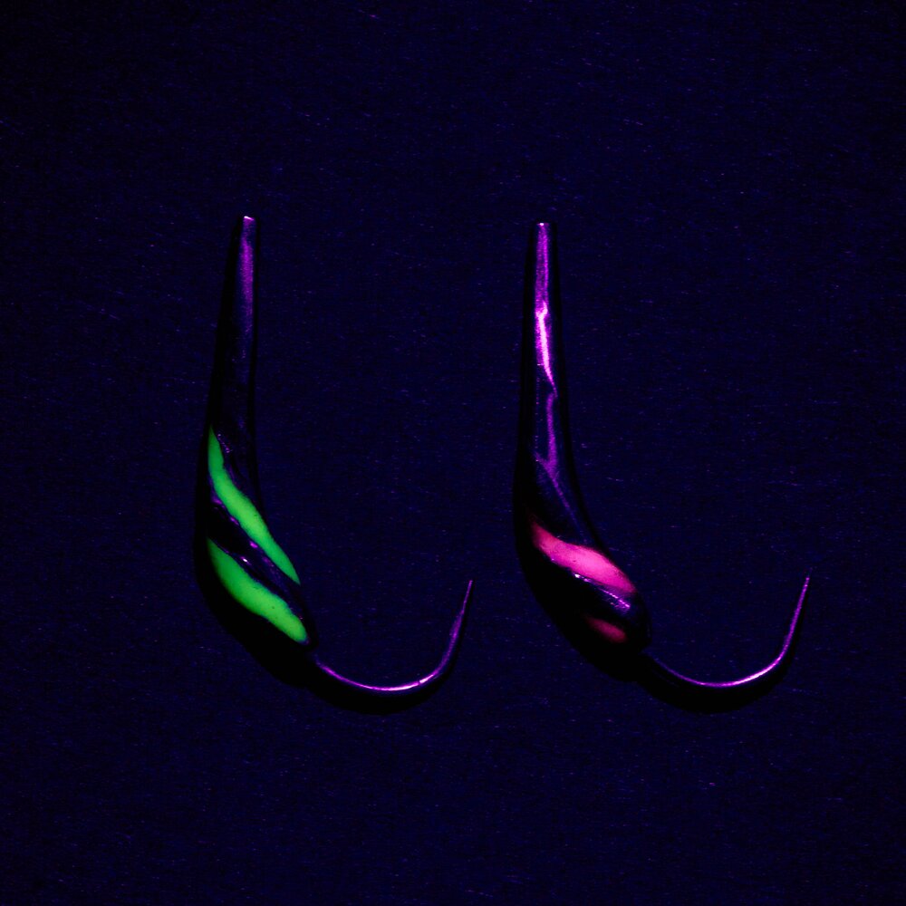 Блесна Нимфа 3х цветка немецкое серебро+каро+зеленка UV